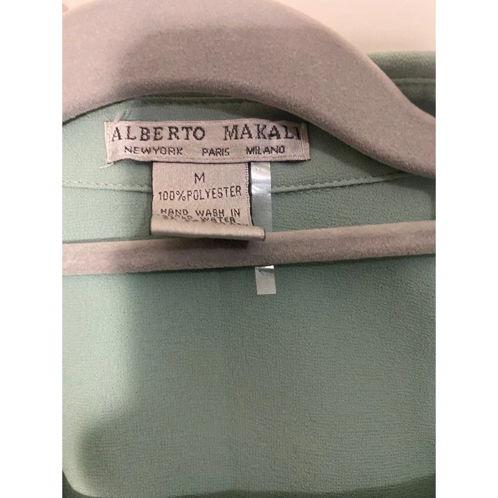 Alberto Makali Green Tie Front Roll Tab Sleeve Button Down Blouse Medium‎ Y2K